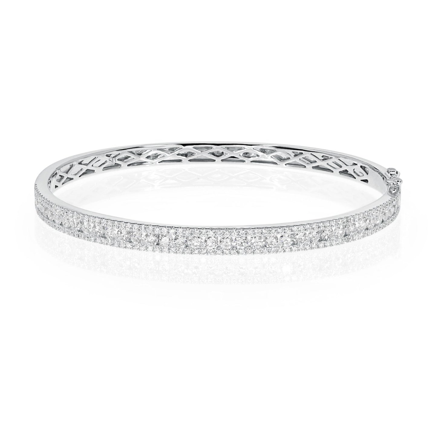 18kt gold 3-row channel and pave set diamond bangle - W0748