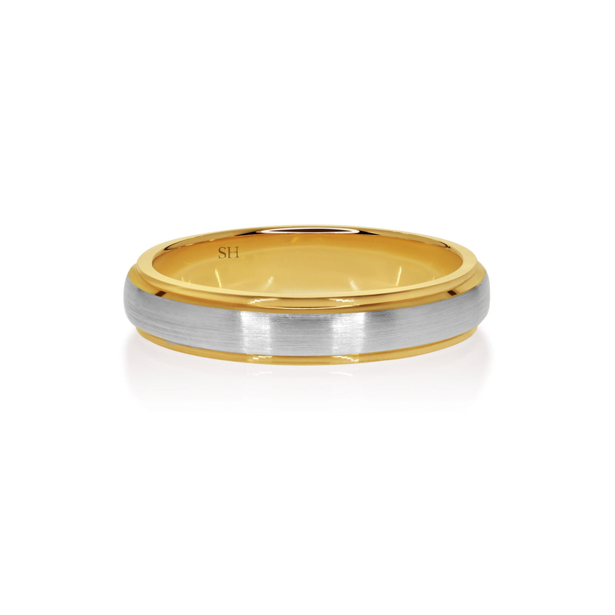 Rose and white gold satin finish wedding band with half round profile (5mm) - W0453