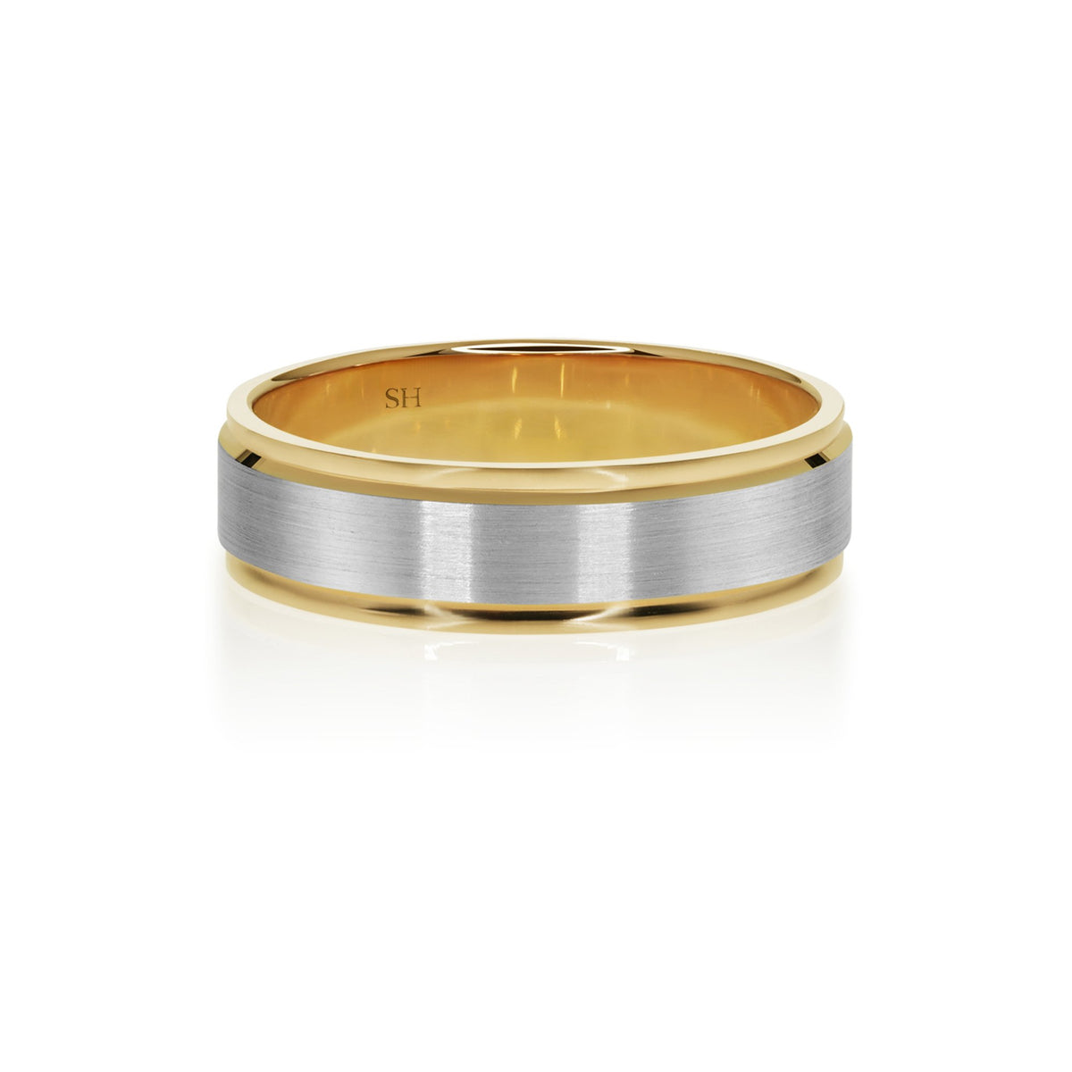 Rose and white gold wedding band with central satin finish (6mm) - W0455