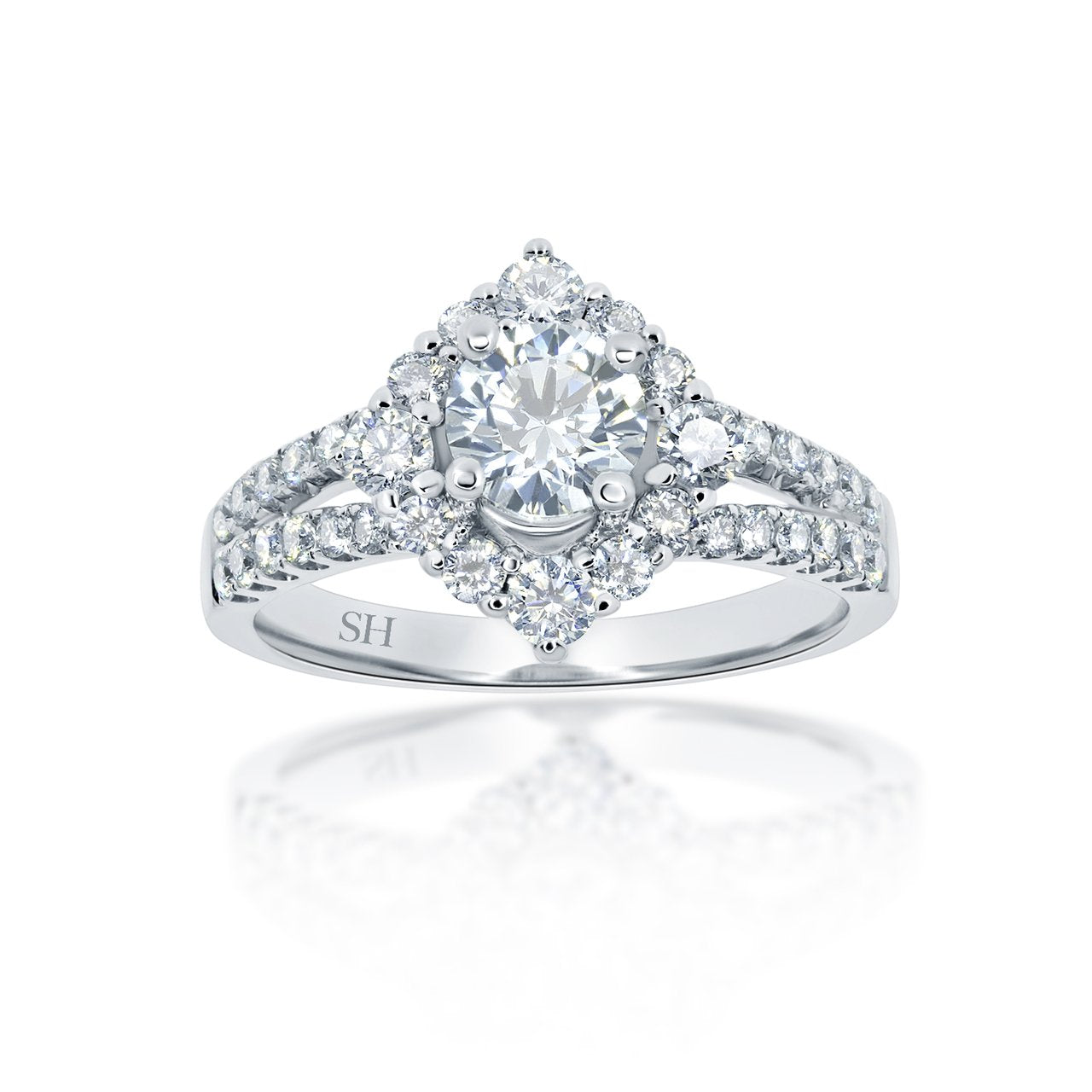 Unique offset halo with twin pavé set diamond band - W0053
