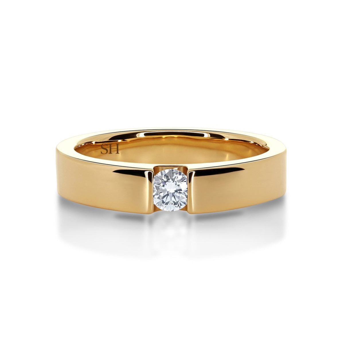 Rose gold wedding band with floating round brilliant cut diamond (4.7mm) - W0106