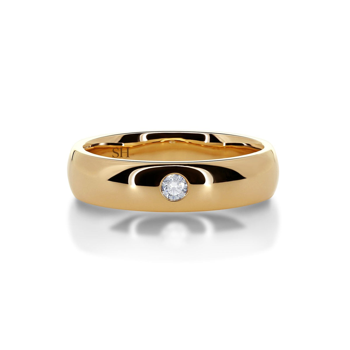 Men's classic rose gold half round diamond set wedding band (5.5mm) - W0107