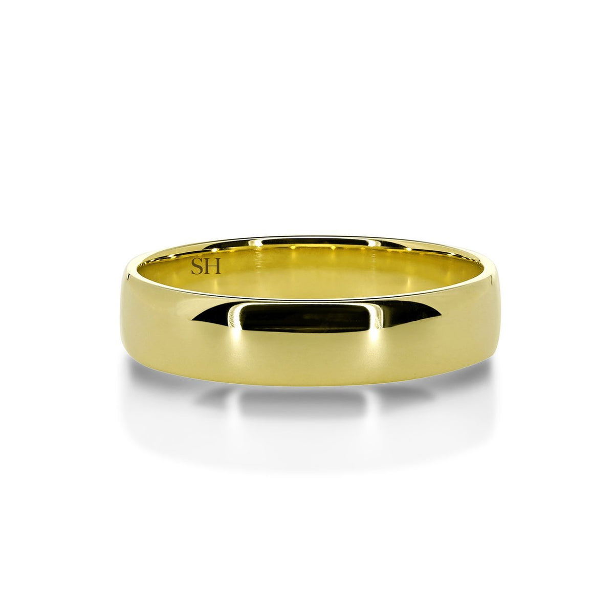 Men's medium width yellow gold half round wedding ring (5mm) - W0127