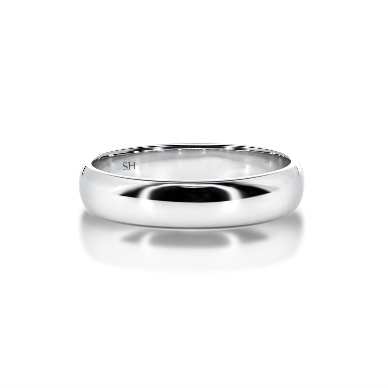Classic medium width white gold half round wedding ring (3.8mm) - W0129