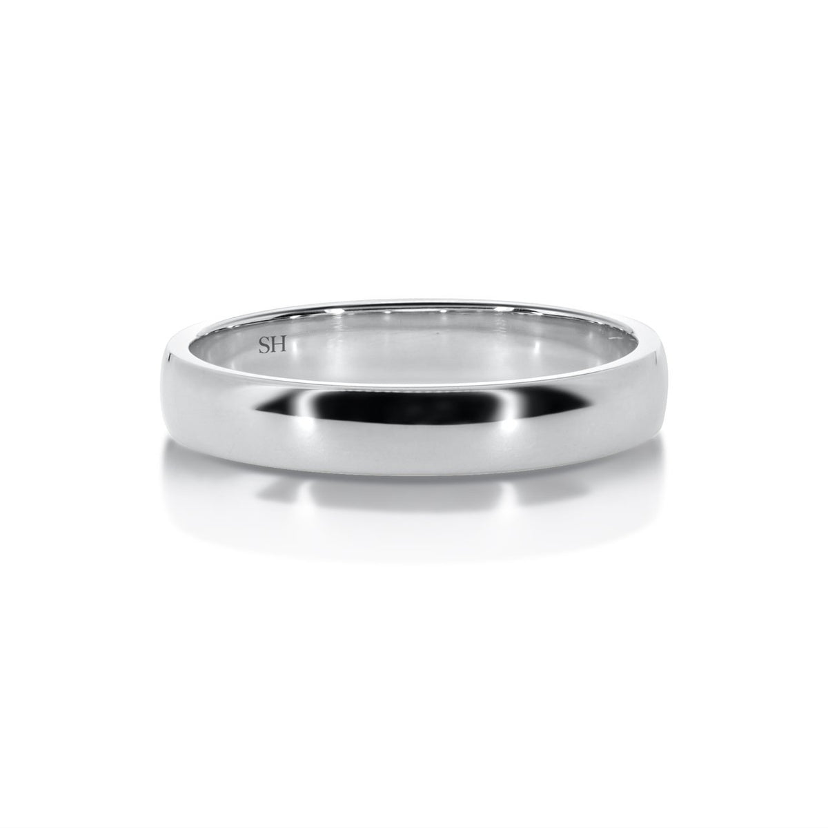 Classic medium width white gold half round wedding ring (4mm) - W0130