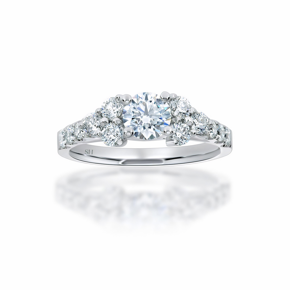 Elegant engagement ring with twin stone shoulders - W0320