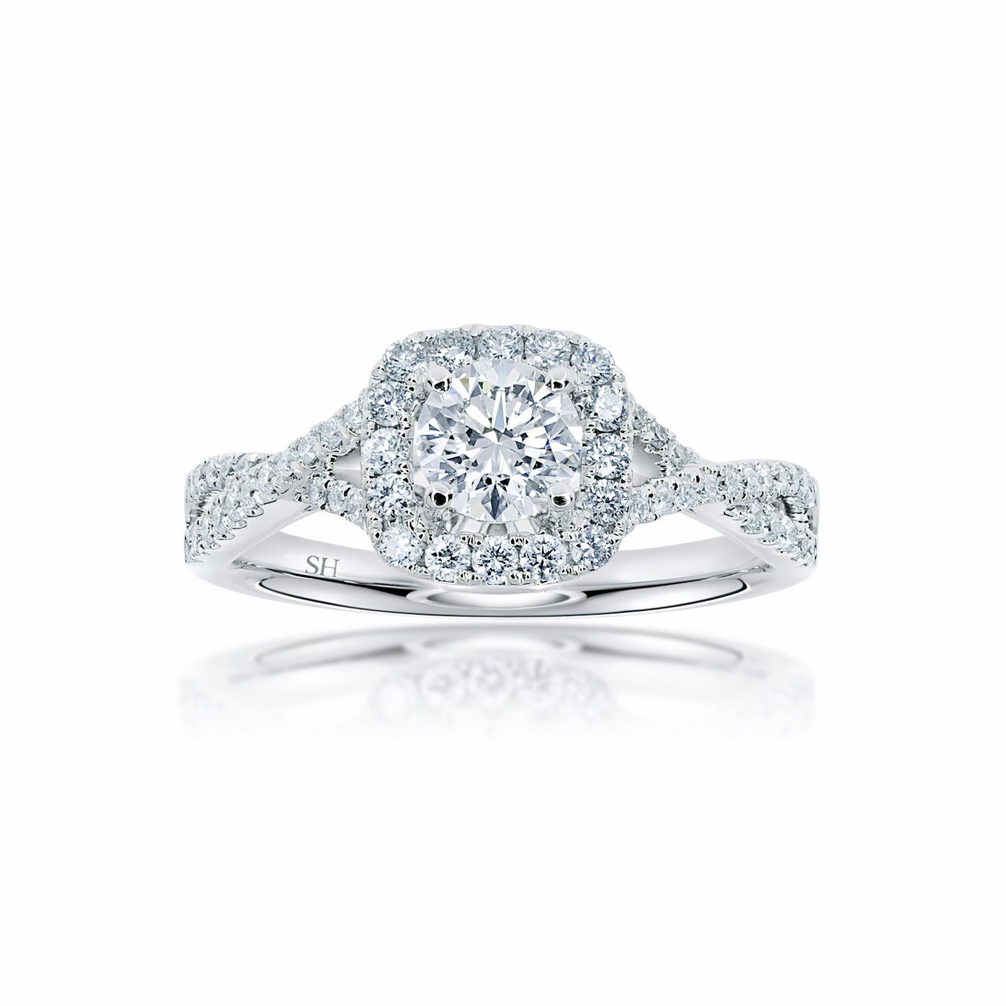 Elegant Cushion shaped halo ring with infinity band - W0410