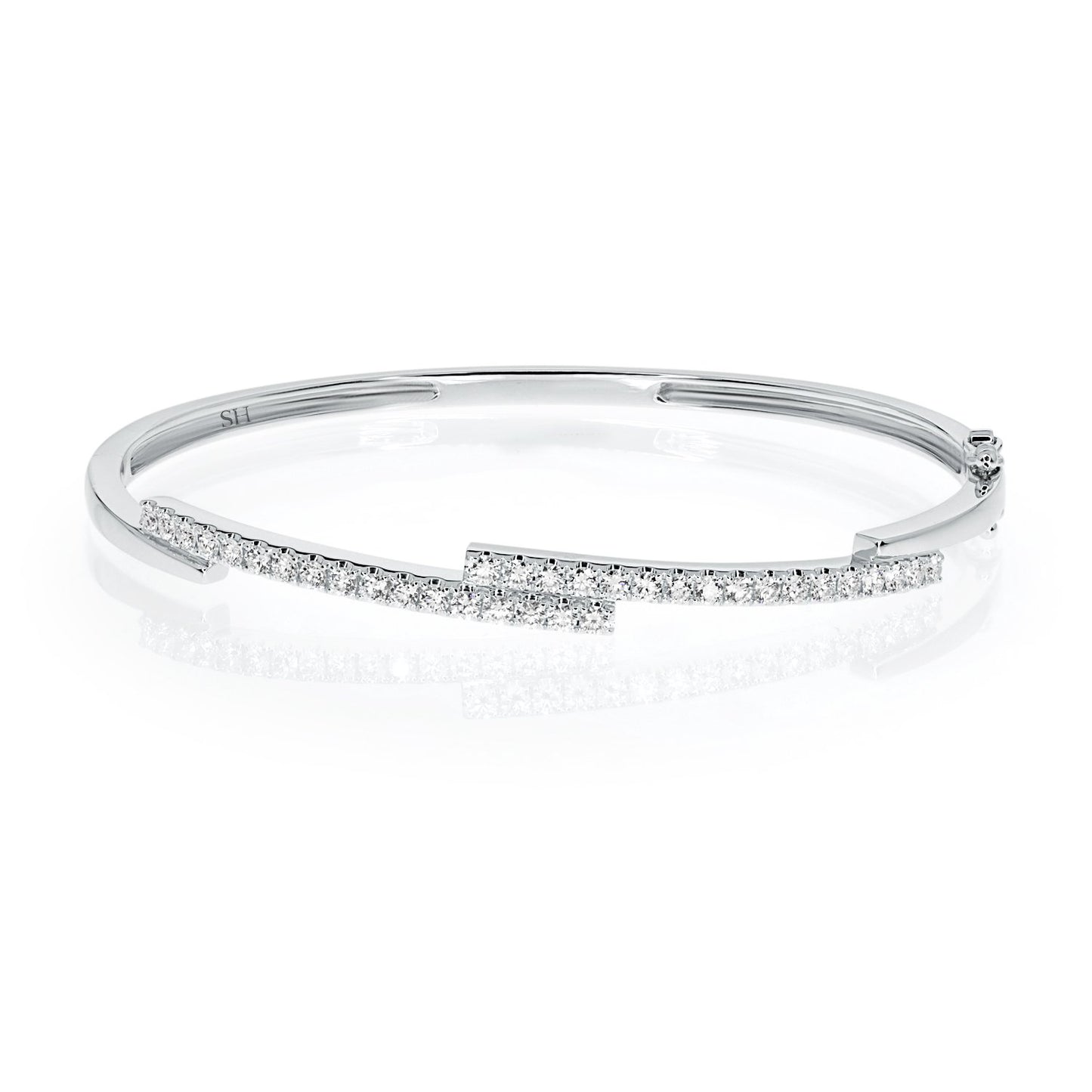 18kt gold twin band off-set diamond bangle - W0737