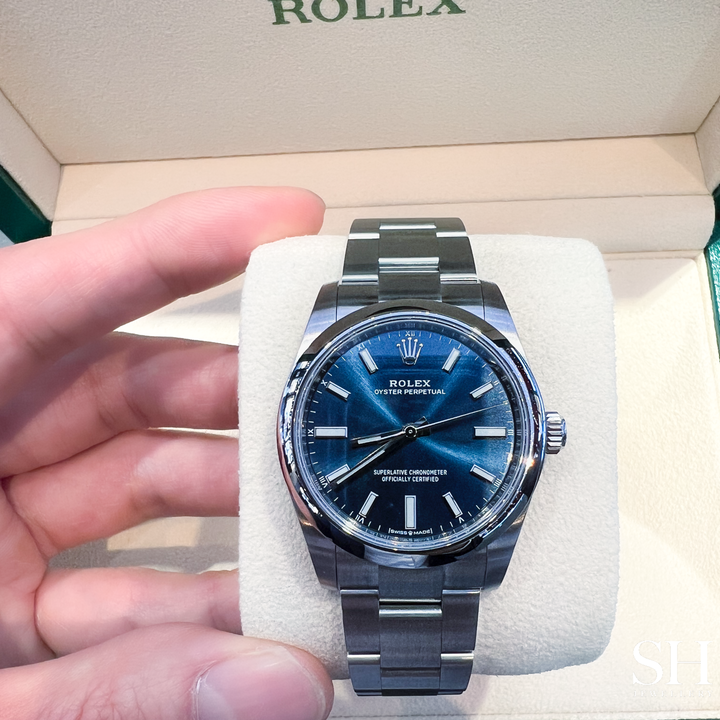 Rolex Oyster Perpetual34 34mm Steel Blue Dial Stick Markers 2023 Ref m124200-0003 (#325)