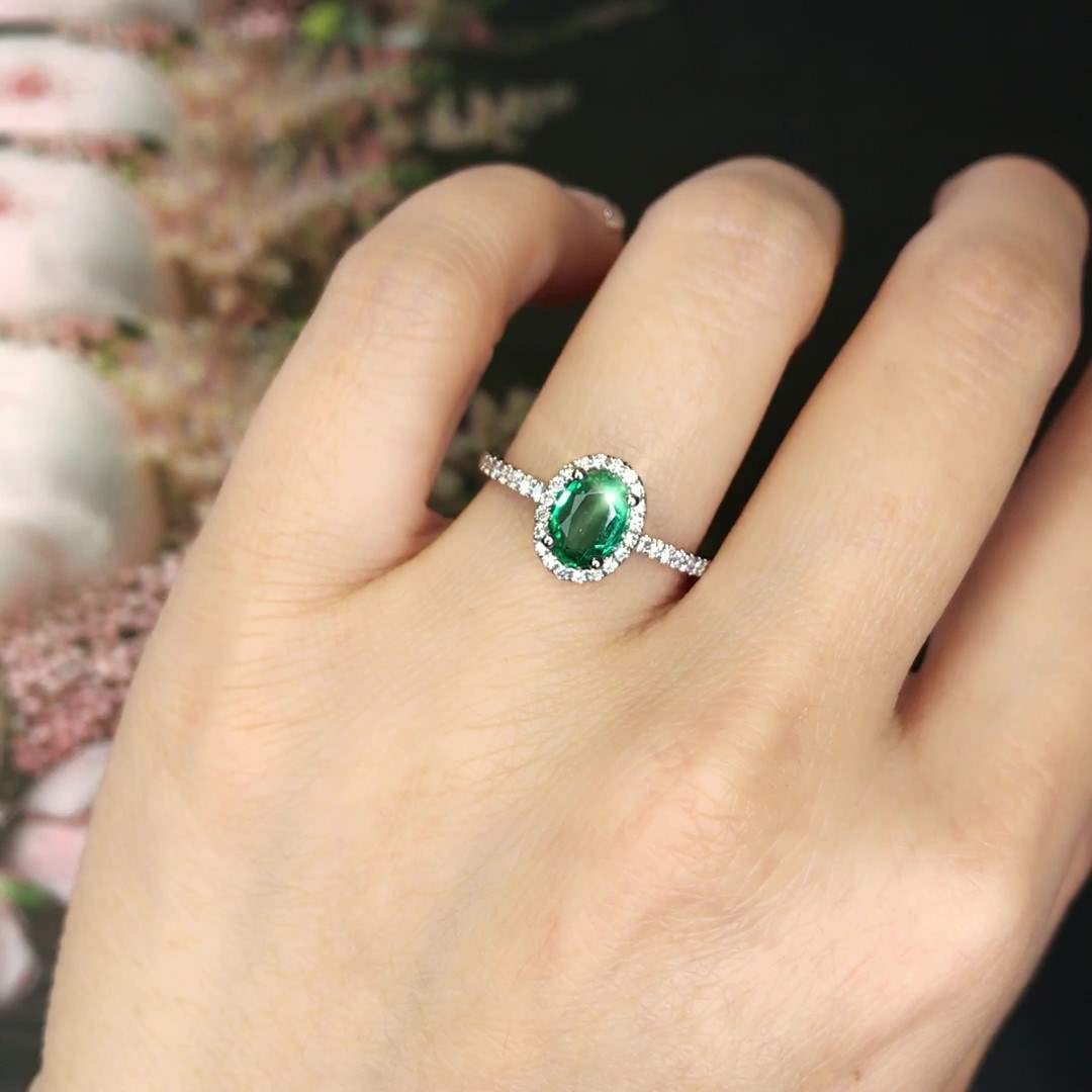 Oval Emerald Halo Engagement Ring - W0842