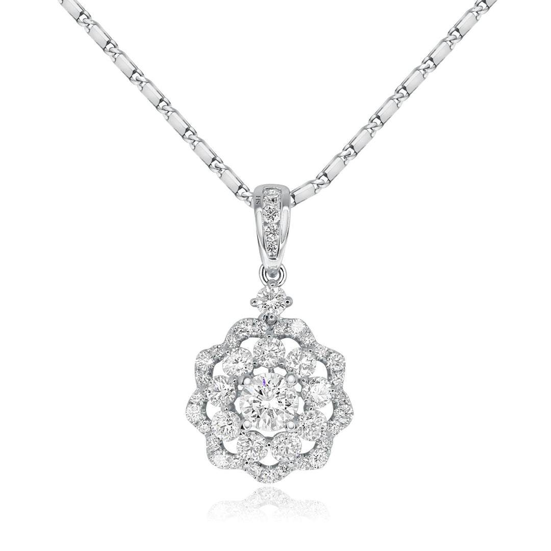 Nonagon Double Halo Pendant with Diamond Set Tapered Bail - W0727