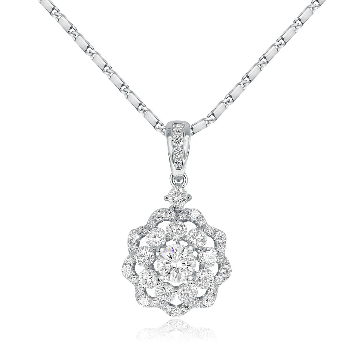 Nonagon Double Halo Pendant with Diamond Set Tapered Bail - W0727