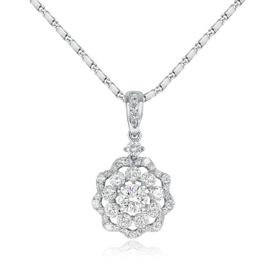 Nonagon Double Halo Pendant with Diamond Set Tapered Bail - W0727