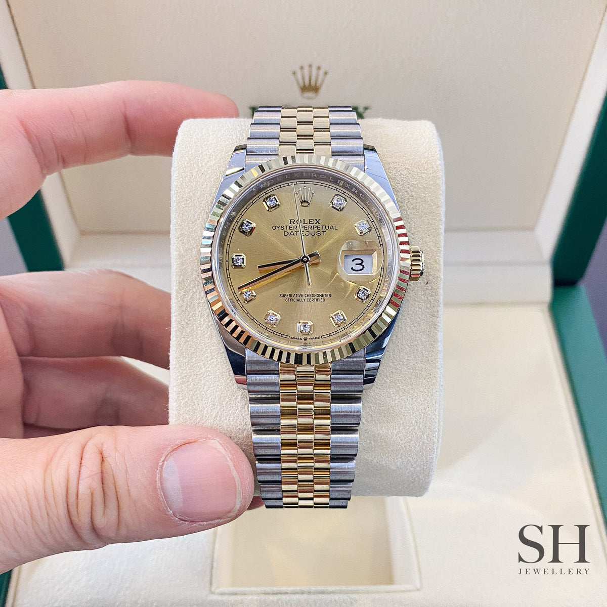 Rolex Datejust36 36mm Steel/YG Champagne Dial Diamond Markers 2023 Ref m126233-0017 (#409)