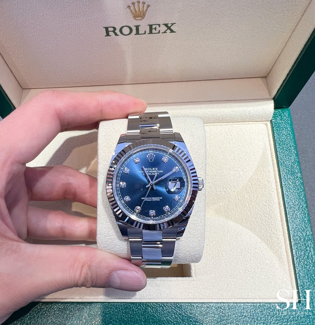 Rolex Datejust 41mm Steel/WG Blue Dial Diamond Markers 2023 Ref 126334 (#35.300048)