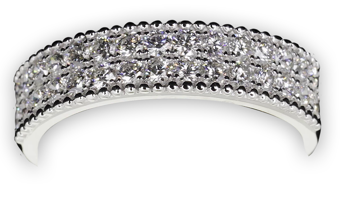 Medium width pave set band and milgrain edges - W0442