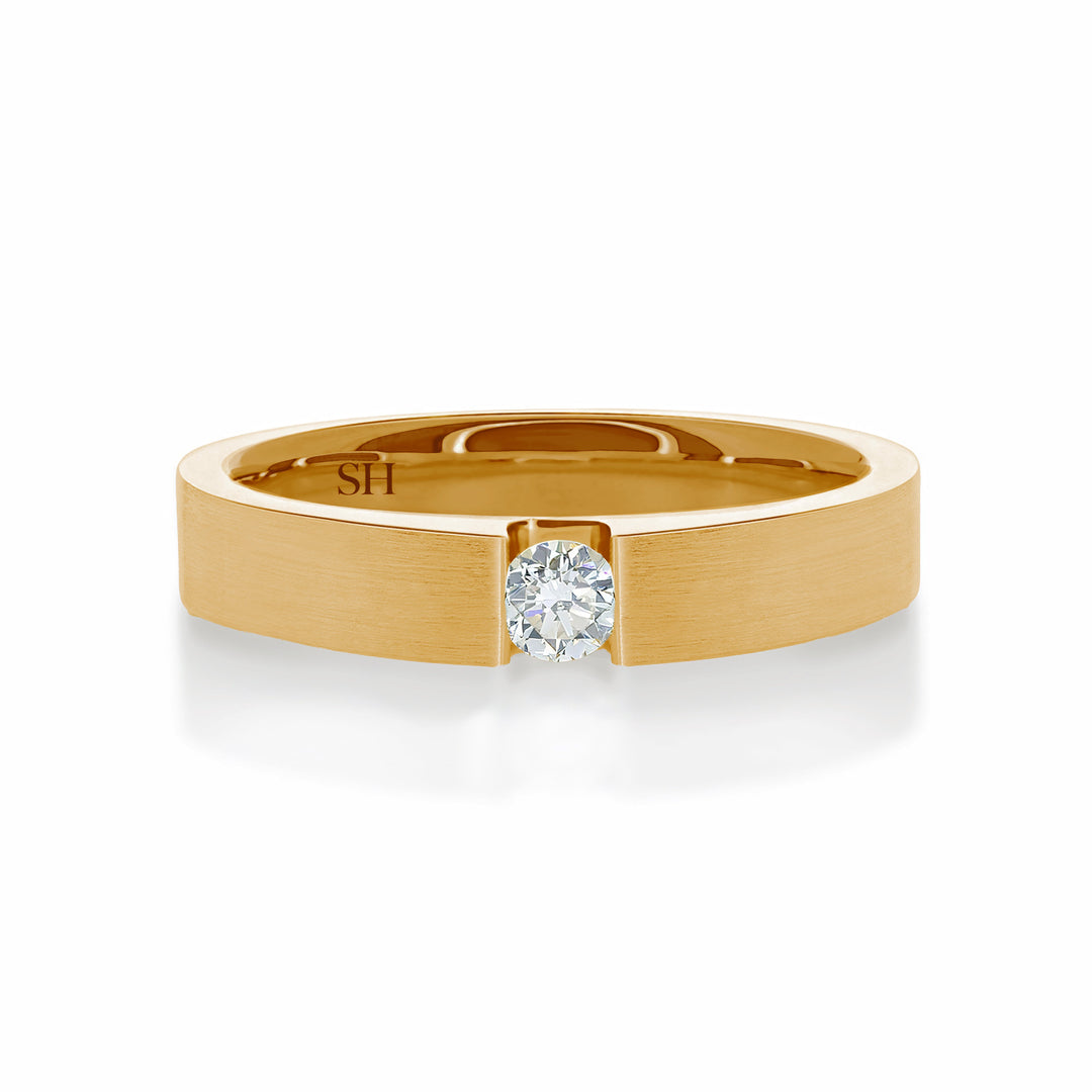 Modern wedding band with floating round-cut diamond 4mm - W0065