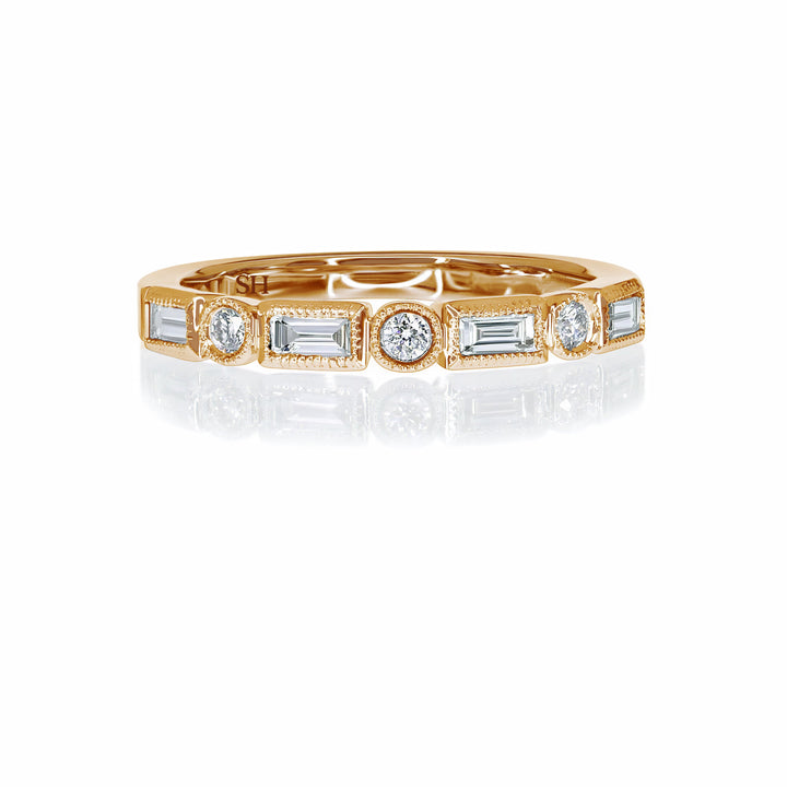Vintage baguette and round channel set diamond band with milgrain edging (2.7mm) R14-00810A-W0273|grid_preview:true
