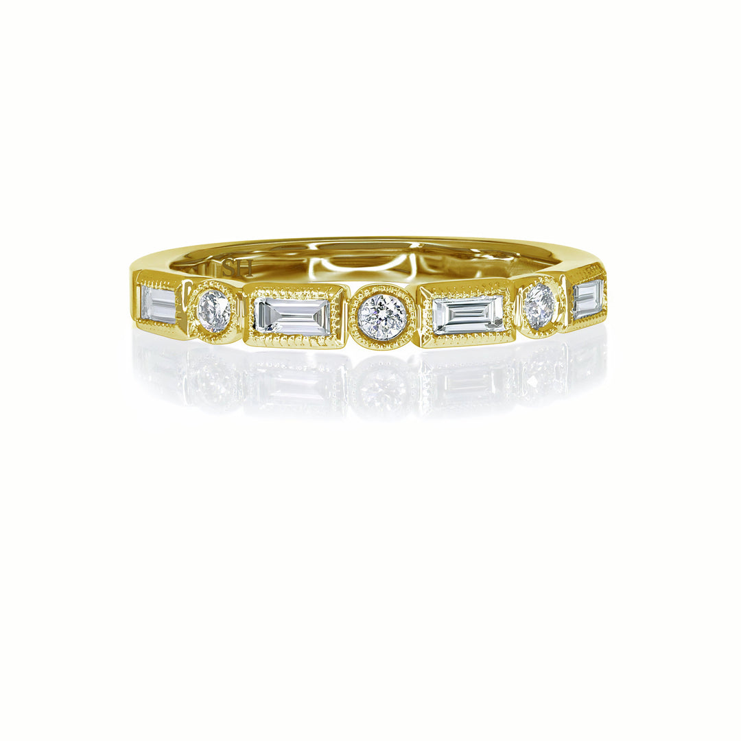 Vintage baguette and round channel set diamond band with milgrain edging (2.7mm) R14-00810A-W0273|grid_preview:true