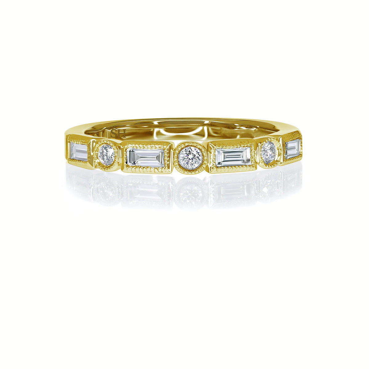 Vintage baguette and round channel set diamond band with milgrain edging (2.7mm) R14-00810A-W0273|grid_preview:true