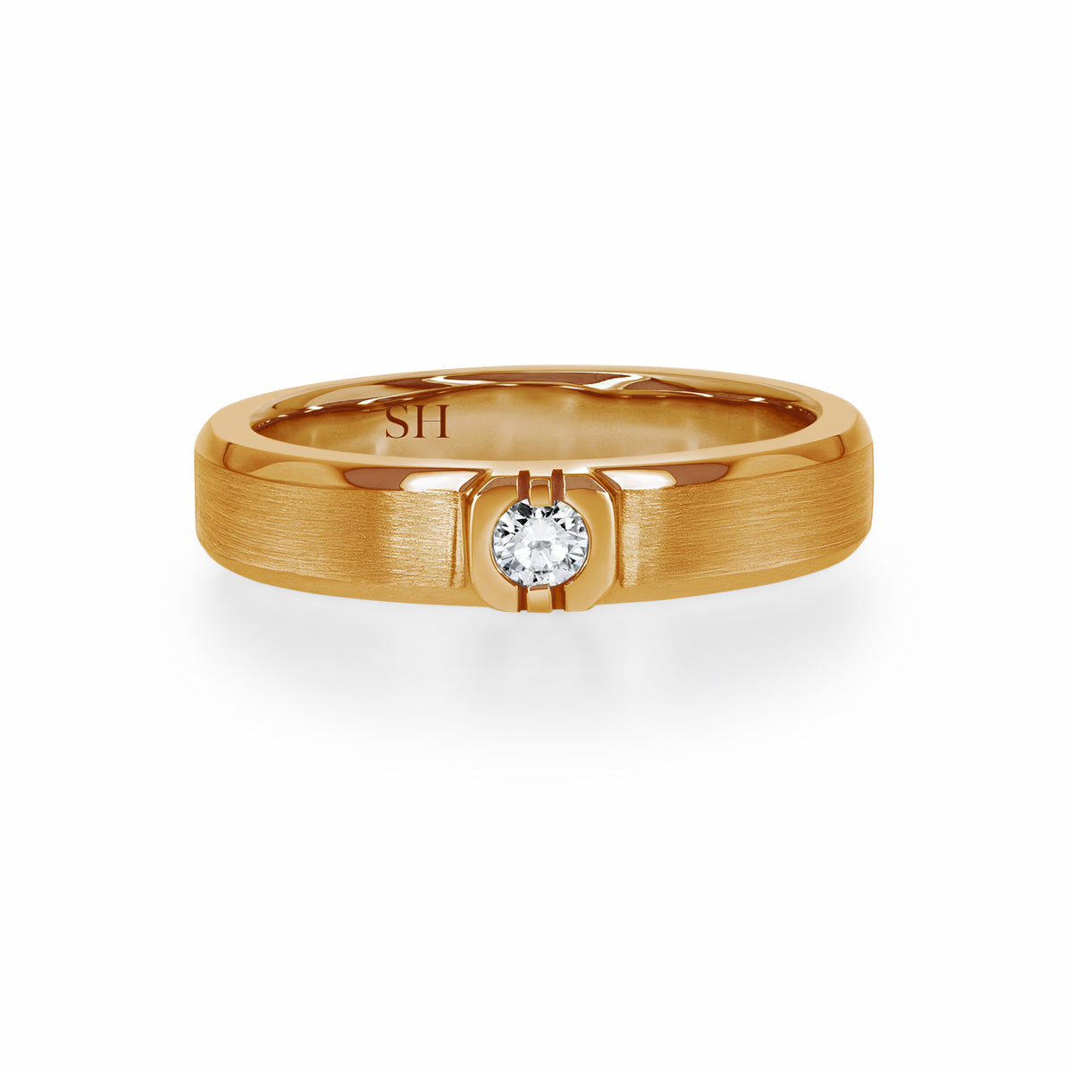 Men’s white gold low profile diamond band with bevelled edges and geometric centre (4.5mm) - W0389