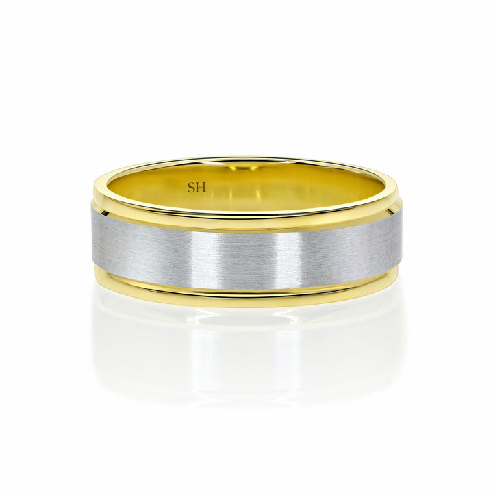 Men's Two-Tone Wedding Band With Central Satin Finish (7mm) - W0509