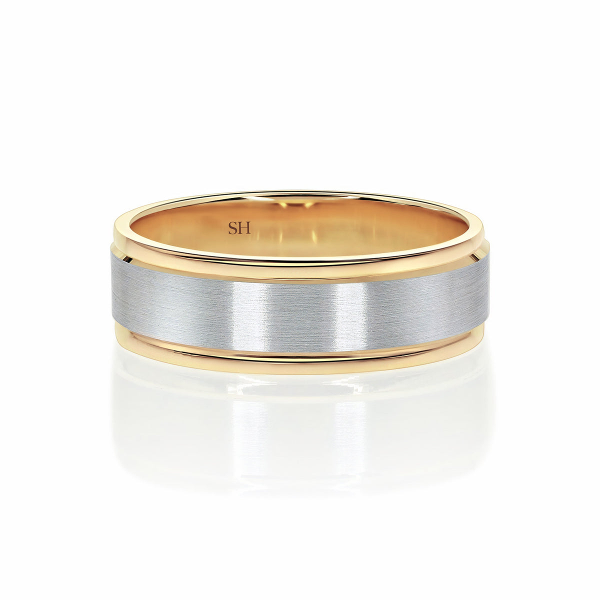 Men's White & Rose Gold Wedding Band With Central Satin Finish (7mm) - W0514