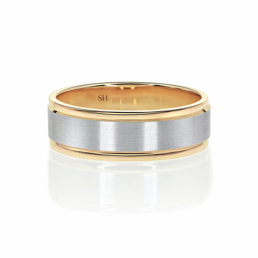 Men's White & Rose Gold Wedding Band With Central Satin Finish (7mm) - W0514