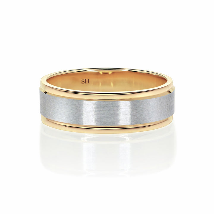Men's White & Rose Gold Wedding Band With Central Satin Finish (7mm) - W0514