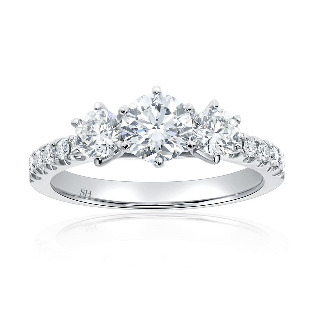 Trilogy Diamond Engagement Ring with Pavé-Set Band - W0589