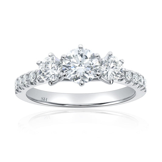 Trilogy Diamond Engagement Ring with Pavé-Set Band - W0589