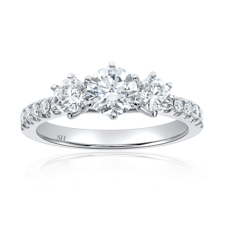 Trilogy Diamond Engagement Ring with Pavé-Set Band - W0589