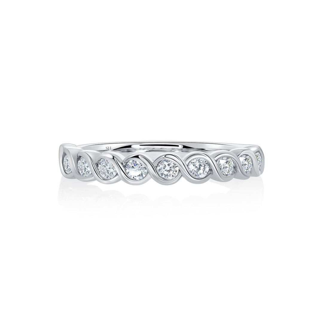 Cross-Over Bezel Set Diamond Wedding Band (slim) (3mm) - W0600