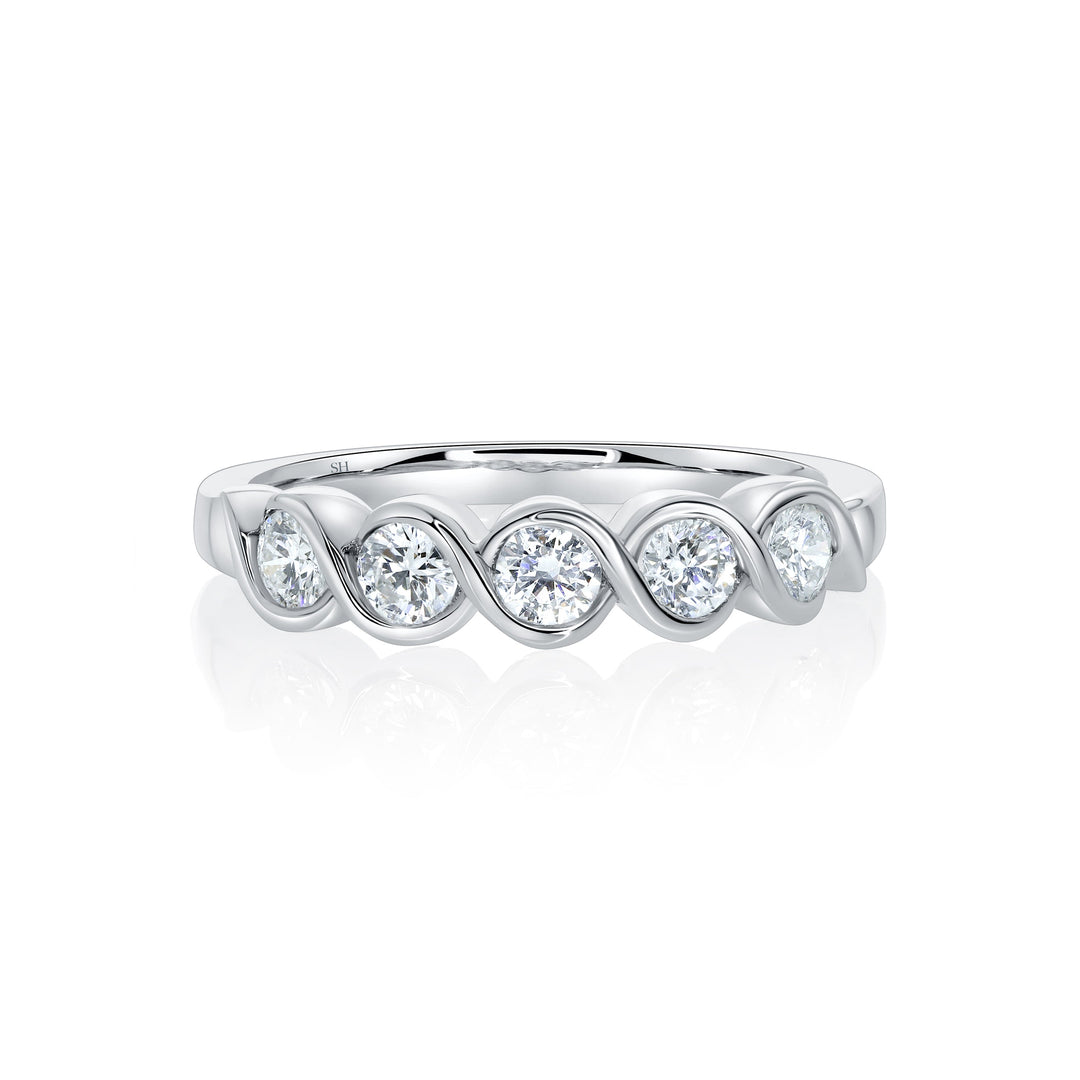 Cross-Over Bezel Set Diamond Wedding Band (medium) (4.1mm) - W0601