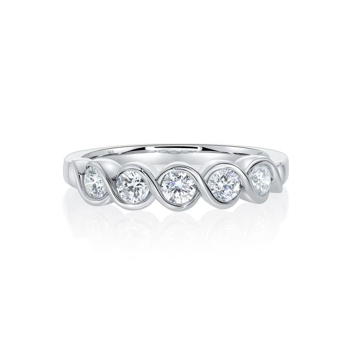 Cross-Over Bezel Set Diamond Wedding Band (medium) (4.1mm) - W0601