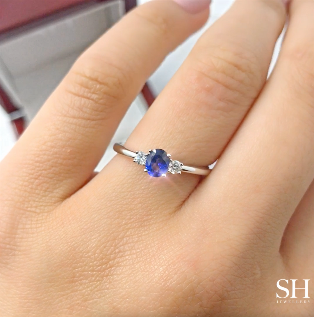 Three-Stone Oval Sapphire with Diamonds Ring