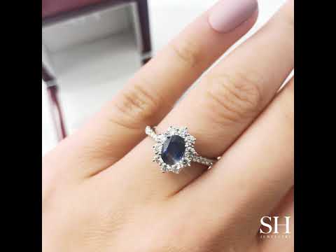 Star halo sapphire ring with slim band - W0437