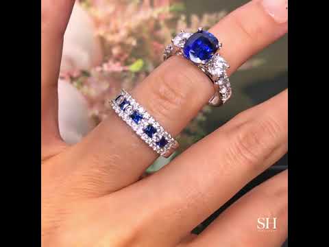 Bold trilogy sapphire ring with diamond band - W0432