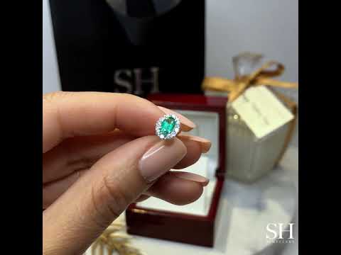 Oval Emerald and Diamond Halo Studs - W0853