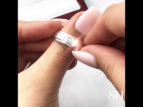 Men's satin finish diamond wedding band with grooves to edges (6.5mm) (WG) - W0073