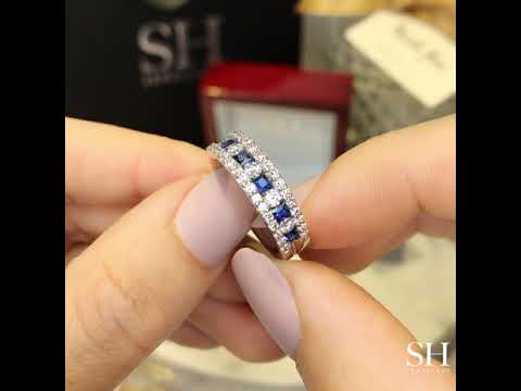 Sapphire and diamond Princess Cut 3-row band - W0419