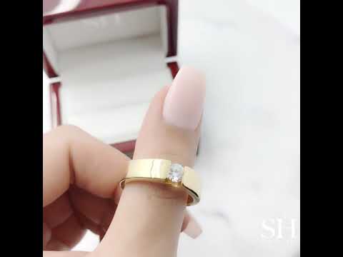 Modern Yellow Gold Wedding Band Floating Princess Cut 4mm - W0100