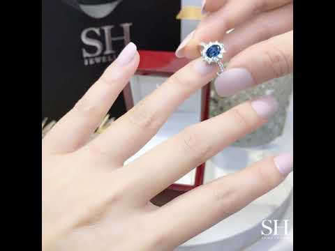 Star halo sapphire ring with slim band - W0437