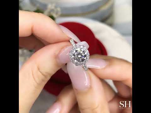 Raised Floating Halo Engagement Ring with Pavé-Set Band - W0591