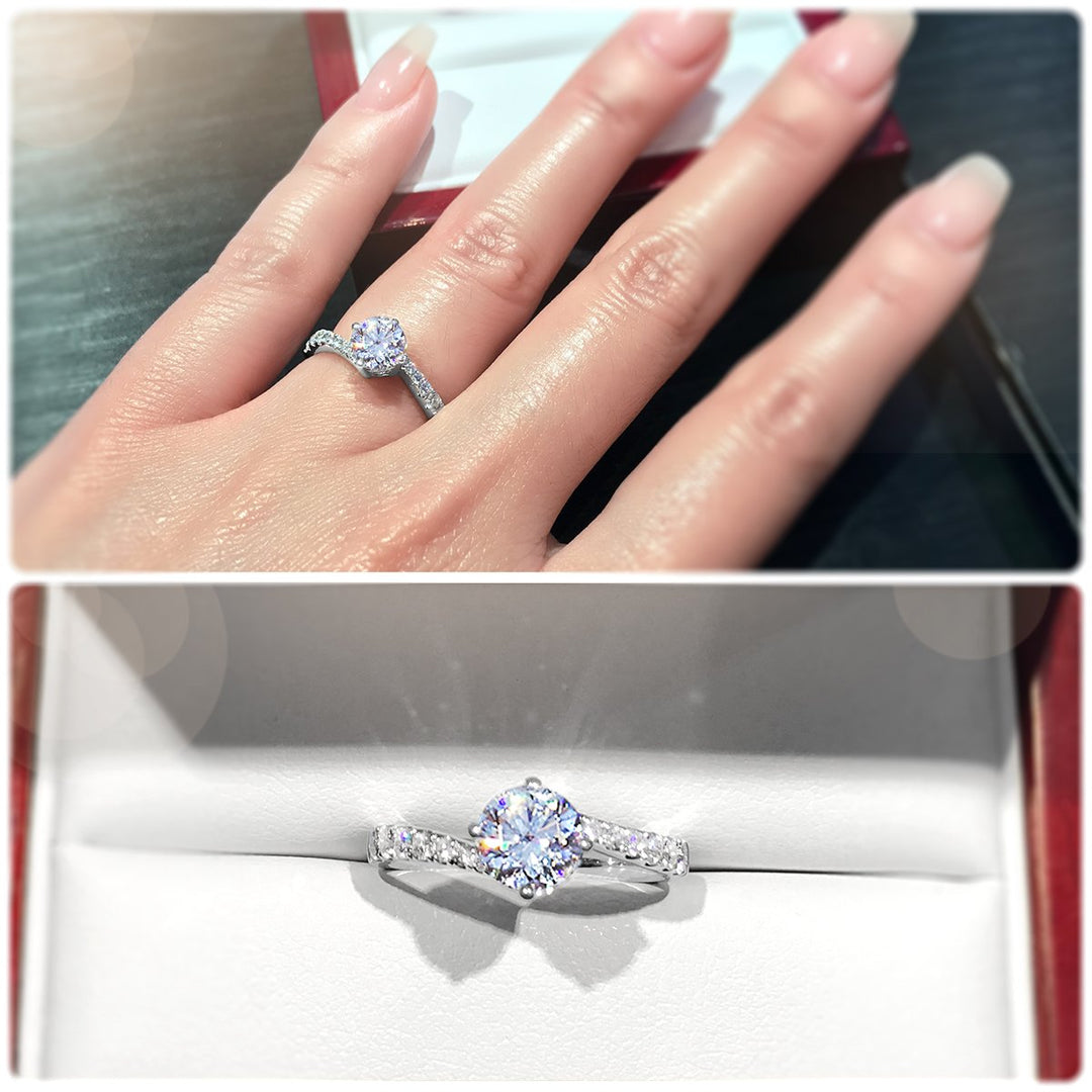 Modern 4-Claw engagement ring with offset diamond band - W0027