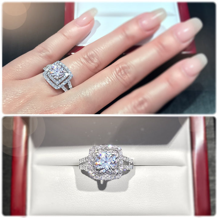 Double halo with twin pavé set diamond band - W0054