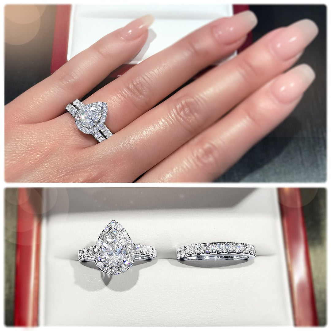 3-Claw Pear Shape halo and pavé set diamond band - W0042
