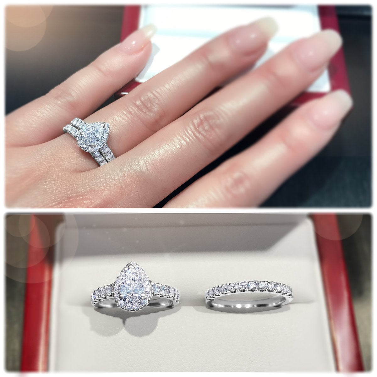 3-Claw Pear Shape halo and pavé set diamond band - W0042