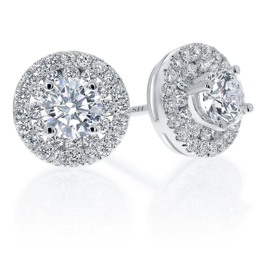 Double circular halo with pave and channel set earrings - W0281