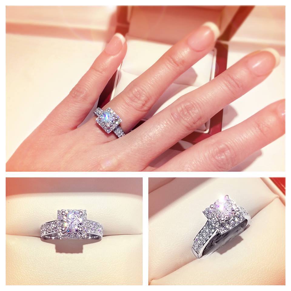 Square halo with double-row pavé set band - W0037